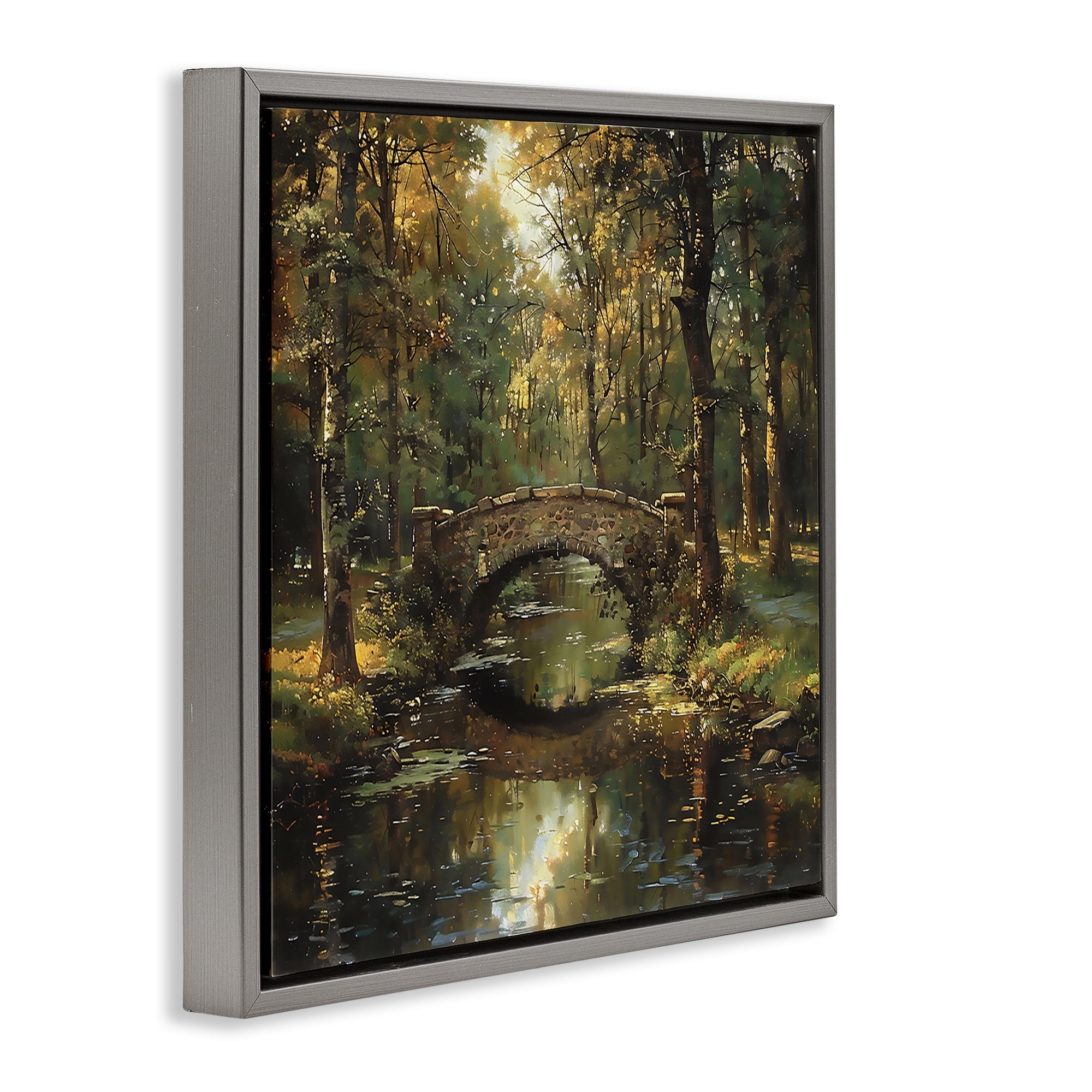 Stupell Industries Forest Bridge in Autumn Light Gray Framed Floater Canvas Wall Art, design by Creative Studio