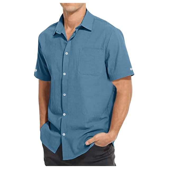 RKSTN Chemises pour Hommes Couleur Unie Mode Décontractée Col Rabattu Hauts Boutons Manches Courtes Coupe Ample Blouse