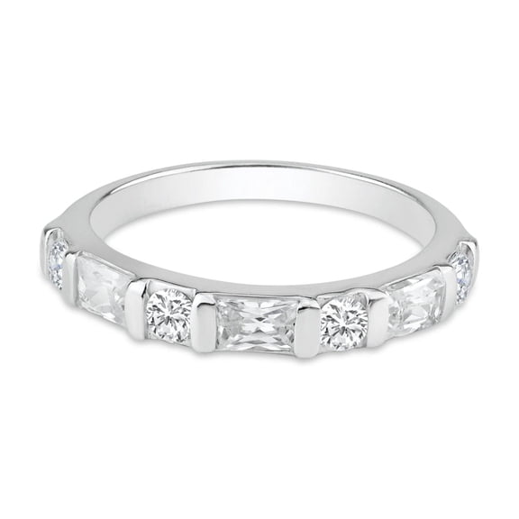 Sterling Silver 925 Rhodium Plated Clear Baguette Ring Band White CZ Jewelry Female Size 6