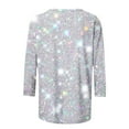 thumbnail image 4 of miqiqism Woman Casual 3/4 Sleeve Shirts Trendy Glitter Pullover Tops Round Neck Tunic Tshirts Summer Loose Top Outfits,01_White,XX-Large, 4 of 5