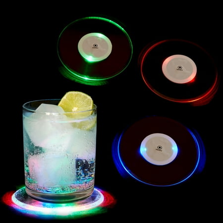 

True LED Coasters Light Up Drink Coasters with 6 Color Modes Plastic Battery Powered 4 Inch Diameter Set of 4