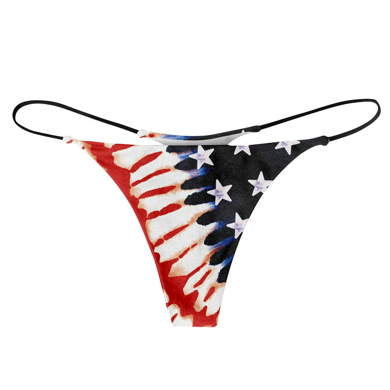 Sksloeg Cotton G-String, Bikini Cheeky Bottom USA Stars Stripes  Independence Print G String Panties Low Rise Underwear,Red S