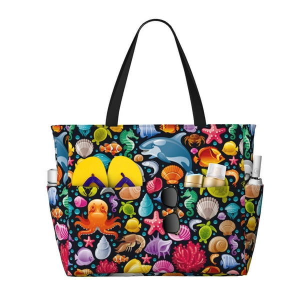 Fotbe Underwater Diving Animals Bolsa de Viaje para Playa - Resistente al Agua, Bolsa Tote de Gran Capacidad y Ligera con 7 Bolsillos para Mujeres y Hombres