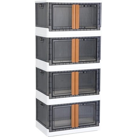 TECHVIDA Large 25 Gal Stackable Storage Bins with Lids,400QT, Collapsible Storage Bins,Clear Plastic Closet Organizer, Stackable Storage Box,Foldable Storage Container with Door (4 Pack,White)