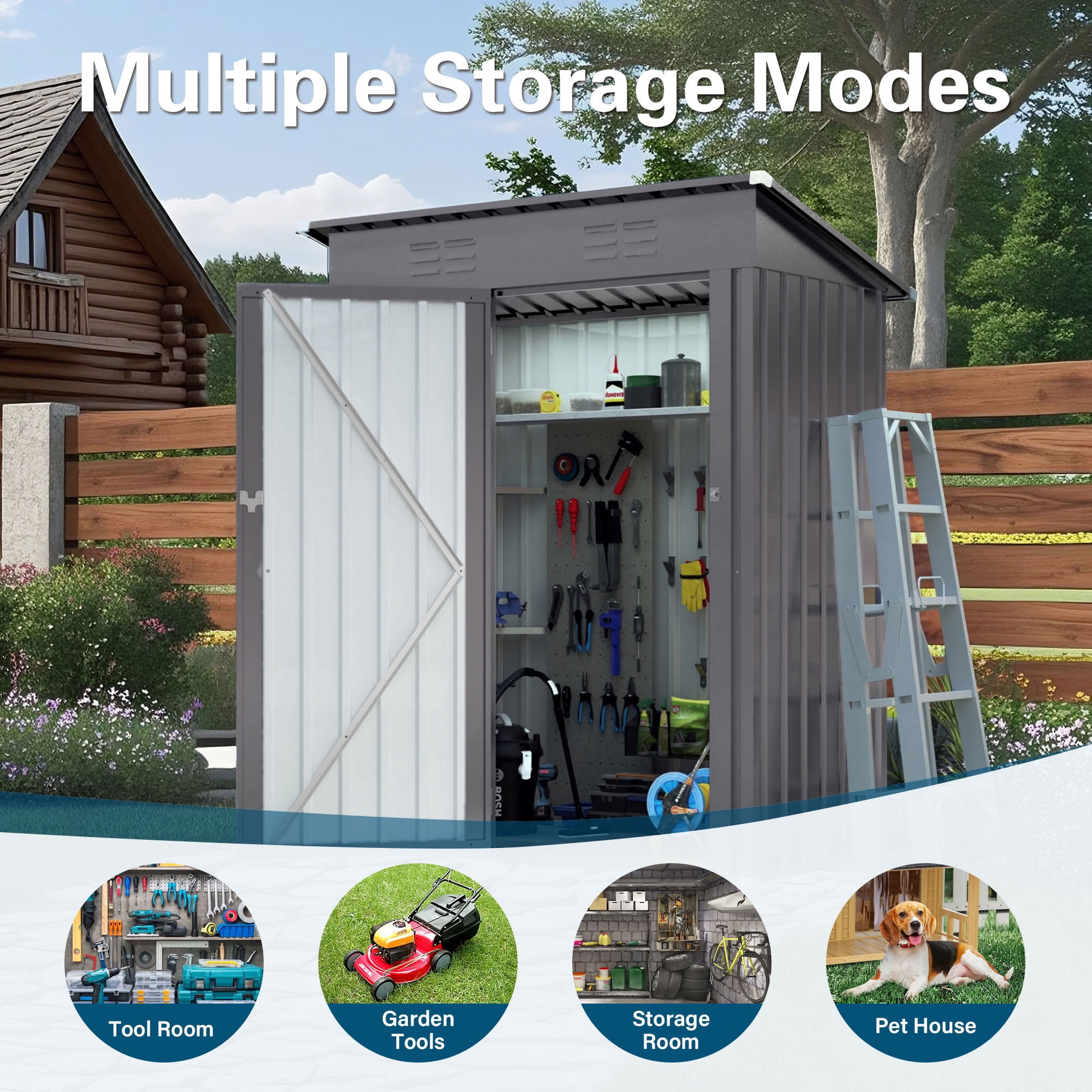 MAYEERTY 5x3 FT Metal Outdoor Storage Shed, Tool Shed with Pitched Roof & Lockable Door, for Garden, Backyard, Patio, Bike & Sundries Storage, Gray