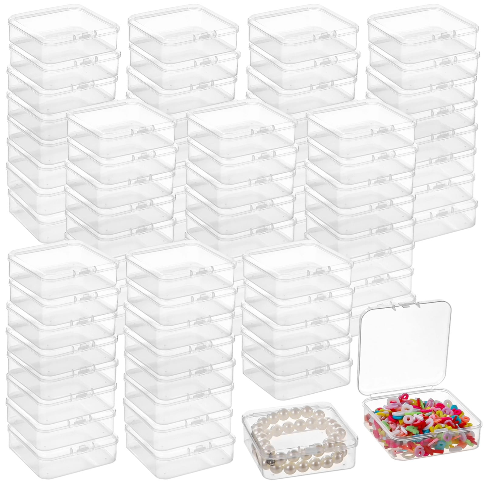 120 Pcs Plastic Bead Storage Containers, 3×3×1" Small Storage Boxes, Clear Square Containers with Hinged Lids, Mini Organizer Cases for Jewelry, Crafts, Small Items, Parts