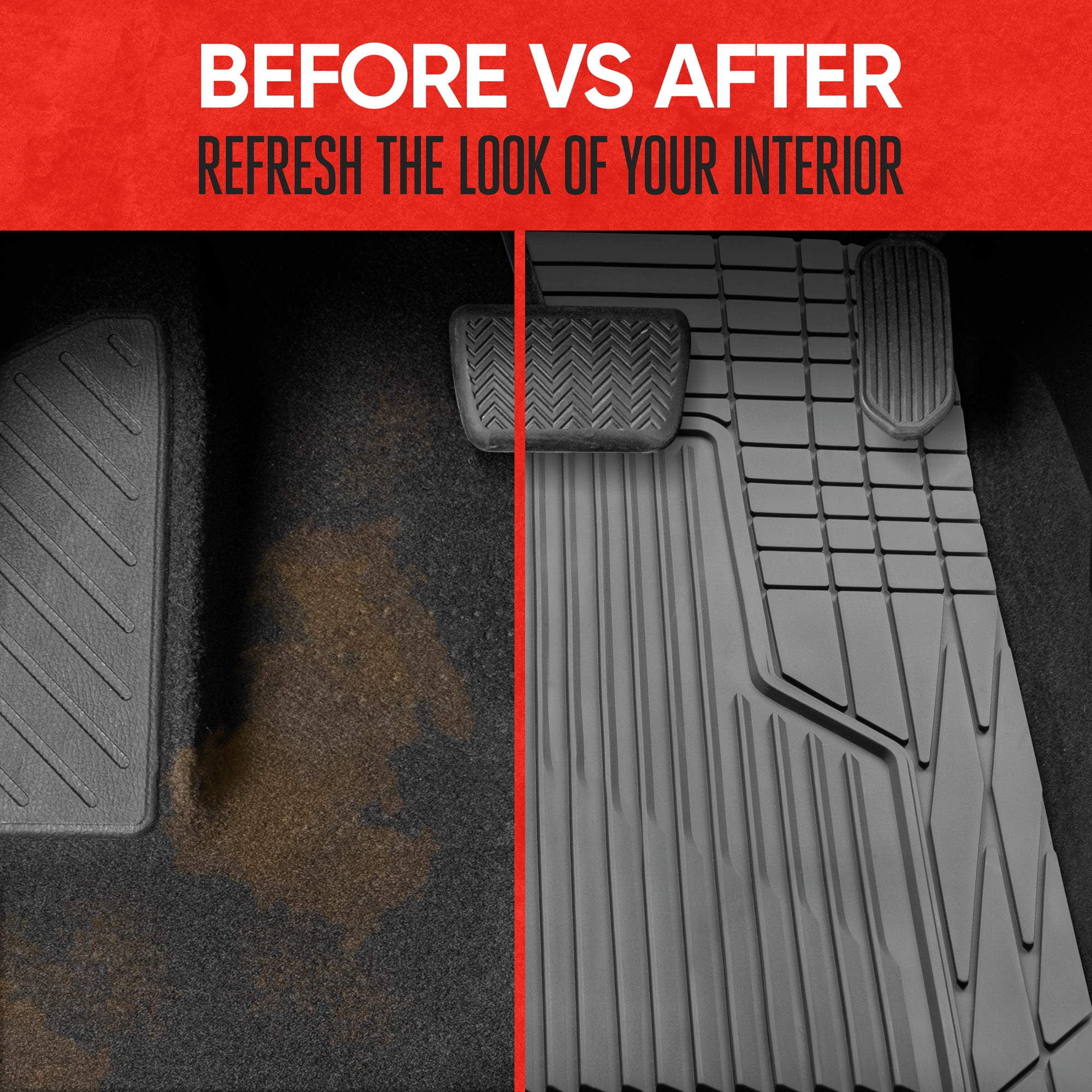 Motor Trend Floor Mats for Car, Truck, SUV - Raised Ridge Heavy Duty All Weather Car Floor Mats for Auto, Total Protection, Gray