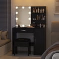 VEANERWOOD Black Makeup Vanity Table Set with Mirror, Shelves, Cabinet ...