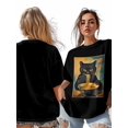 thumbnail image 7 of Women's T-Shirt Vintage Japanese Cat Funny Black Cat Eat Ramen Short Sleeve Casual Tee Classic Crew Neck T Shirt for Women Black, XL, 7 of 7