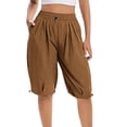 thumbnail image 6 of Taqqpue Womens Bermada Shorts Straight Wide Leg Shorts Ladies' Summer Casual Solid Color Five Quarter Belt Pocket Plus Size Shorts for Women, 6 of 9