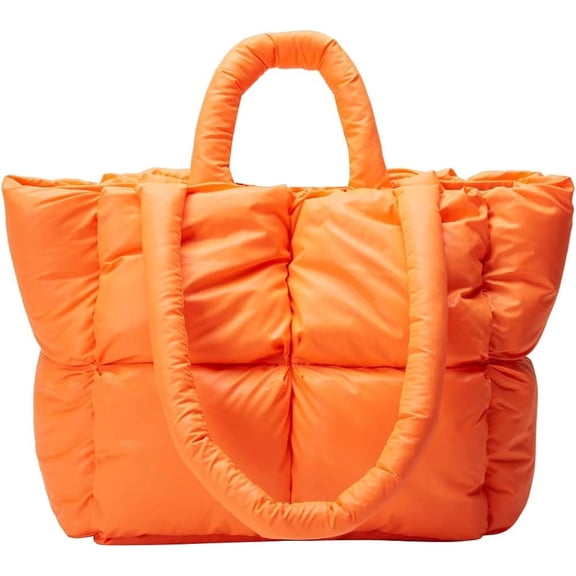 Kukuzhu Puffer Tote Bag, Soft Puffy Bags for Women Light Winter Down Cotton Padded Quilted Tote Bag Shoulder Handbag Purse