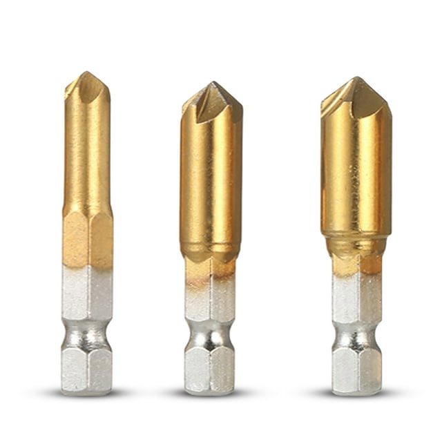 Eigraketly Paquete de 3 brocas avellanadoras, vástago hexagonal de 1/4 pulgadas, punto angular para carpintería, perforadora, mano de desbarbado Artesanía