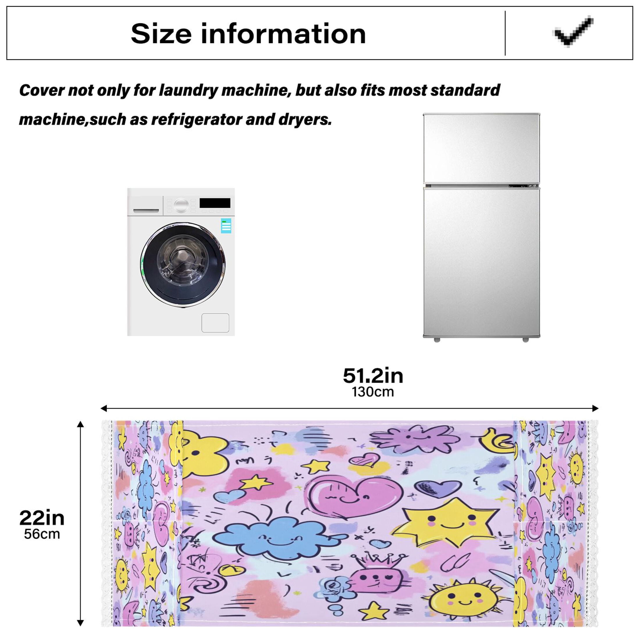 Washing Machine Cover 51.2x22in, Durable Polyester Dust Cover with Lace Trim and Side Pocket for Appliances Graffiti Elements Pattern