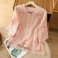 thumbnail image 2 of Jxximdong Button-up Shirts for Women Embroidered Tops Floral Cotton Linen Tunic Tshirt Tee V Neck Button Boho Ethnic Spring Tops, 2 of 8