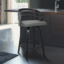 Counter Height Swivel Barstool - Black Wood & Grey Faux Leather - 26" Stool
