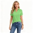 thumbnail image 5 of Nestiefly Women's Short Sleeve V-Neck Polo Shirts Business Casual Work Collared Tops Dressy Collar Cute Blouses Green M, 5 of 5