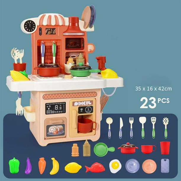 Juego de cocina, juego de simulación, juguetes de comida para fregadero, con sonidos, luces realistas para Rojo CUTICAT juego de cocina
