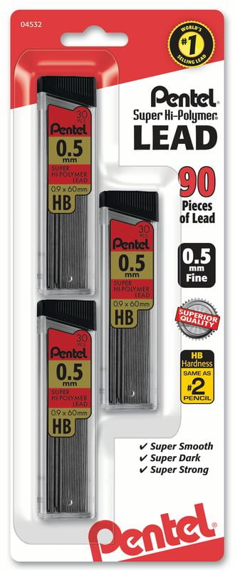 0.9mm Lead Size 2B Black 50-9-2B Pentel Hi-Polymer Lead Pack of 24 Tubes 