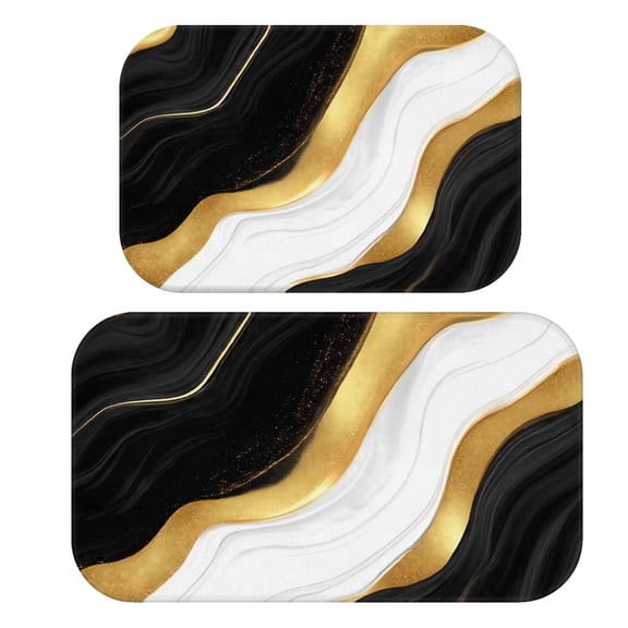 Black and Gold Marble Pattern Bath Mat Set Of 2,Non-Slip Rug for Bathroom,Kitchen,Bedroom,Entrance, 30x17 and 23.5x15.7 Inches