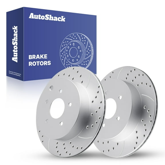 AutoShack Rear Vented Drilled & Slotted Coated Brake Rotors Silver Matte Finish 2-PC Set Replacement for 2003-2024 Nissan Murano 2013-2021 Nissan Pathfinder TurboGuard 12.13" (308 mm)