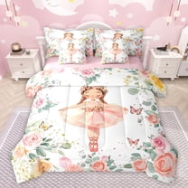 jejeloiu Kawaii Ballet Dancer 7-Piece Twin Bedding Sets,Rustic Flower Floral Bedding Comforter Set,Romantic Pink Rose Sheet Sets For Girls Kids,Ultra Soft Home Decor Reversible