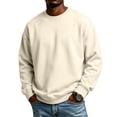 thumbnail image 3 of Hearthz Crew Sweatshirt Men Solid Color Oversized Fleece Pullover Men Fall Winter Drop Shoulder Mens Lightweight Pullover Khaki XXXL, 3 of 9