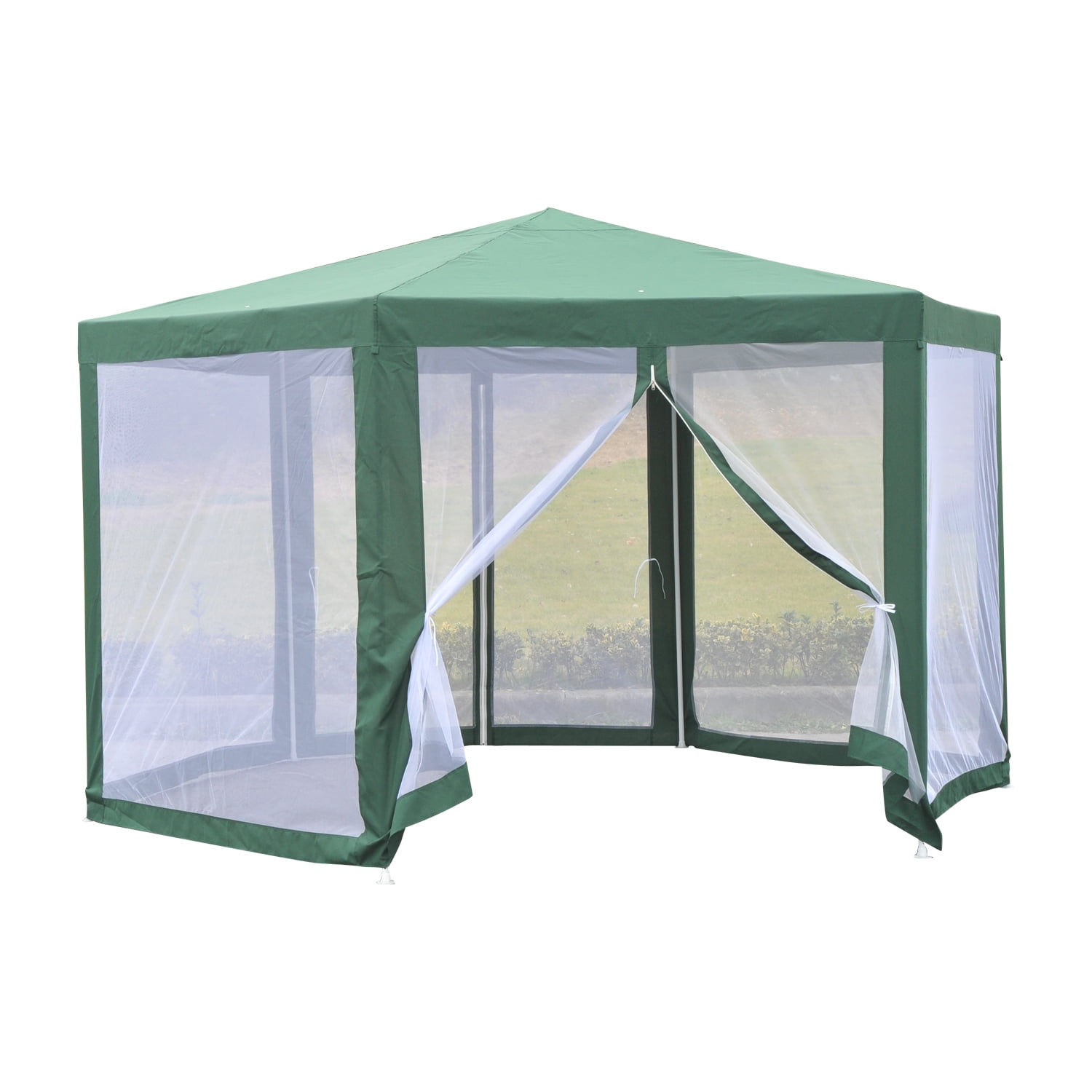 Outdoor Hexagon Party Gazebo with Cathedral Style Roof Mesh Side Walls