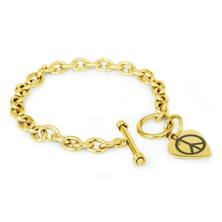 Womens Peace Bracelet - Stainless Steel Peace Heart Charm Bracelet, Necklace, or Set