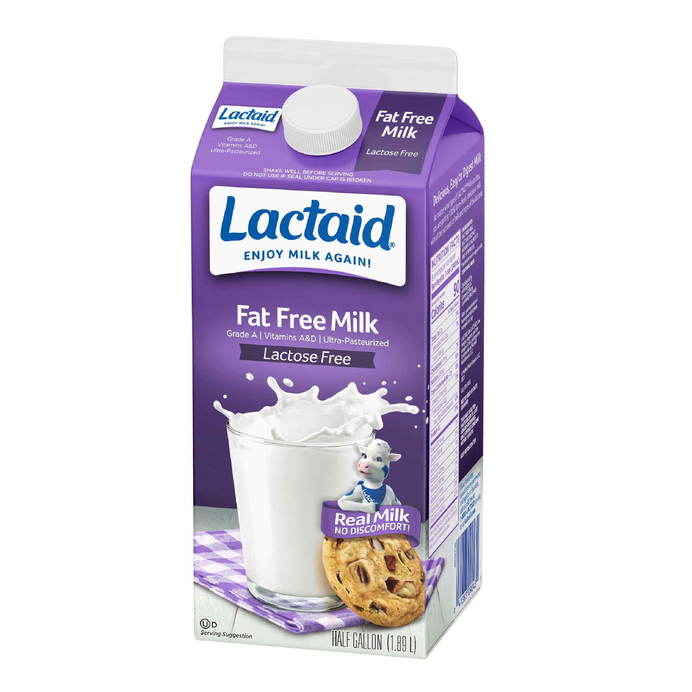 【milk】 Lact-Aid Fat Free Milk 64 oz Dairy & Gluten Free Ultra-Pasteurized