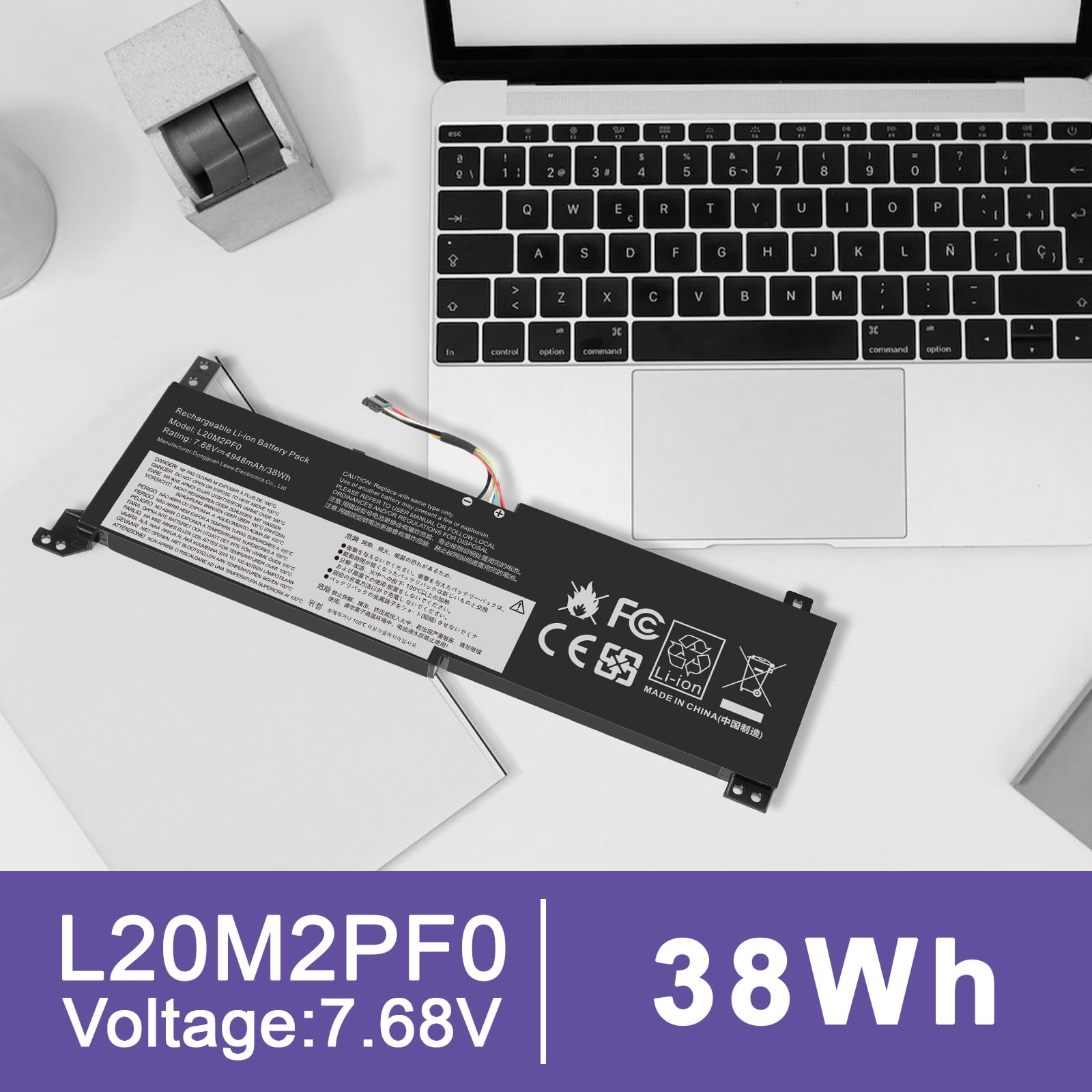 Batterie 7.68V 38Wh Pour Lenovo IdeaPad 3 – Compatible Modèles 14/15/17 Pouces, Référence L20M2PF0 | Remplacement Facile, Cellules De Qualité