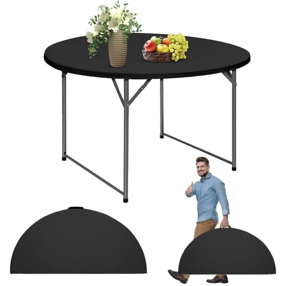 Black 4ft Round Folding Table – Heavy Duty for Dining, Picnic, Office or