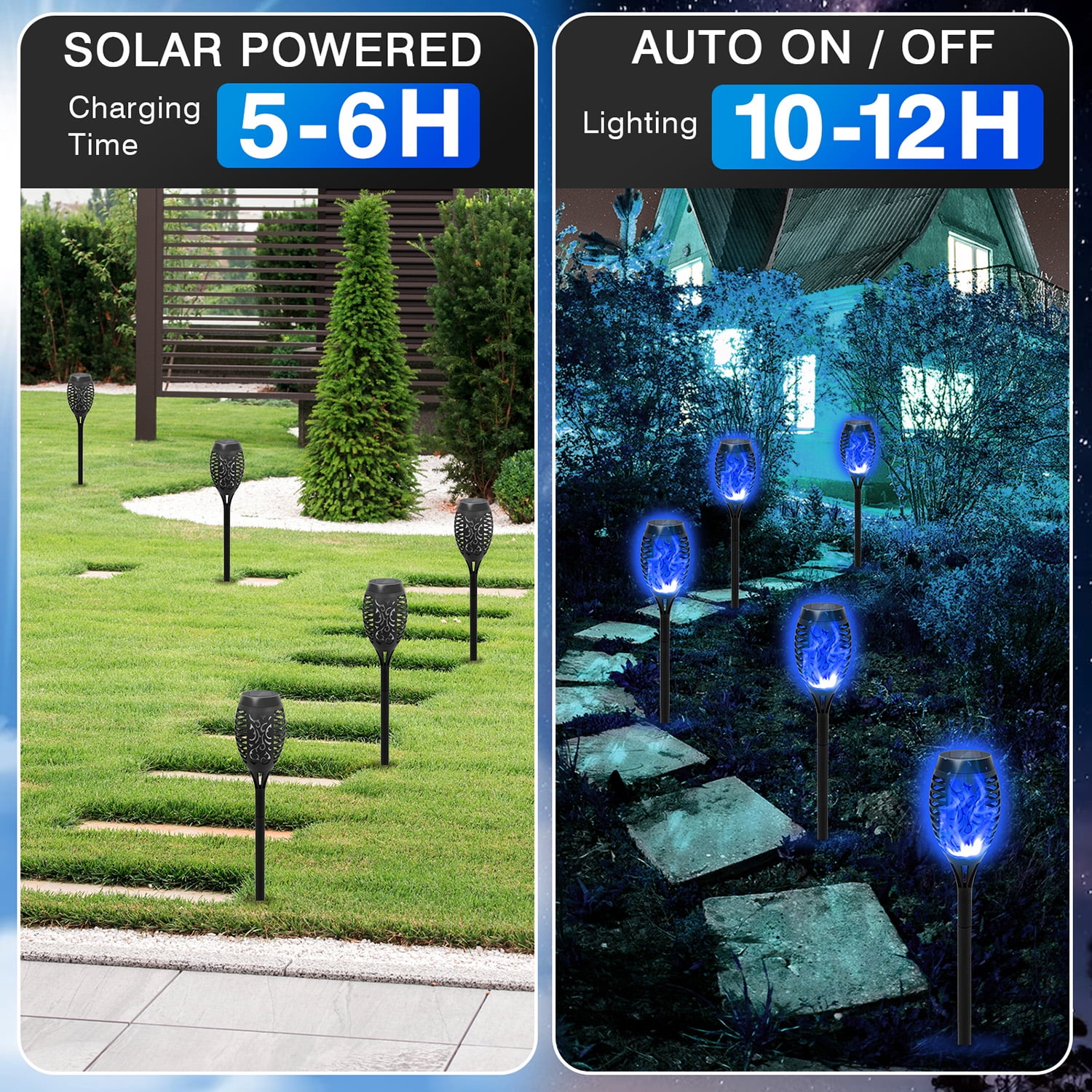 Baokaler Solar Torch Lights, 8PCS Blue Solar Lights W/Flickering Flame, LED Solar Tiki Torches for Outside Waterproof Landscape Outdoor Lights Garden Yard Patio Lawn Xmas Decorations