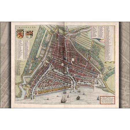 24"x36" Gallery Poster, map of Rotterdam netherlands 1642