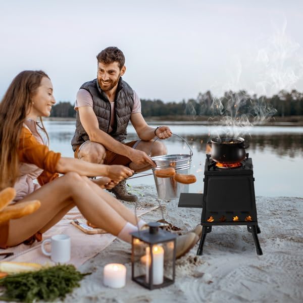 Outdoor Portable Wood Burning Stove, Heating Burner Wood Stove,Camping Stove For Tent,Camping, Ice-fishing, Cookout, Hiking, Travel,Tent Stove With Storage Bag,firewood hook,1 pair of gloves