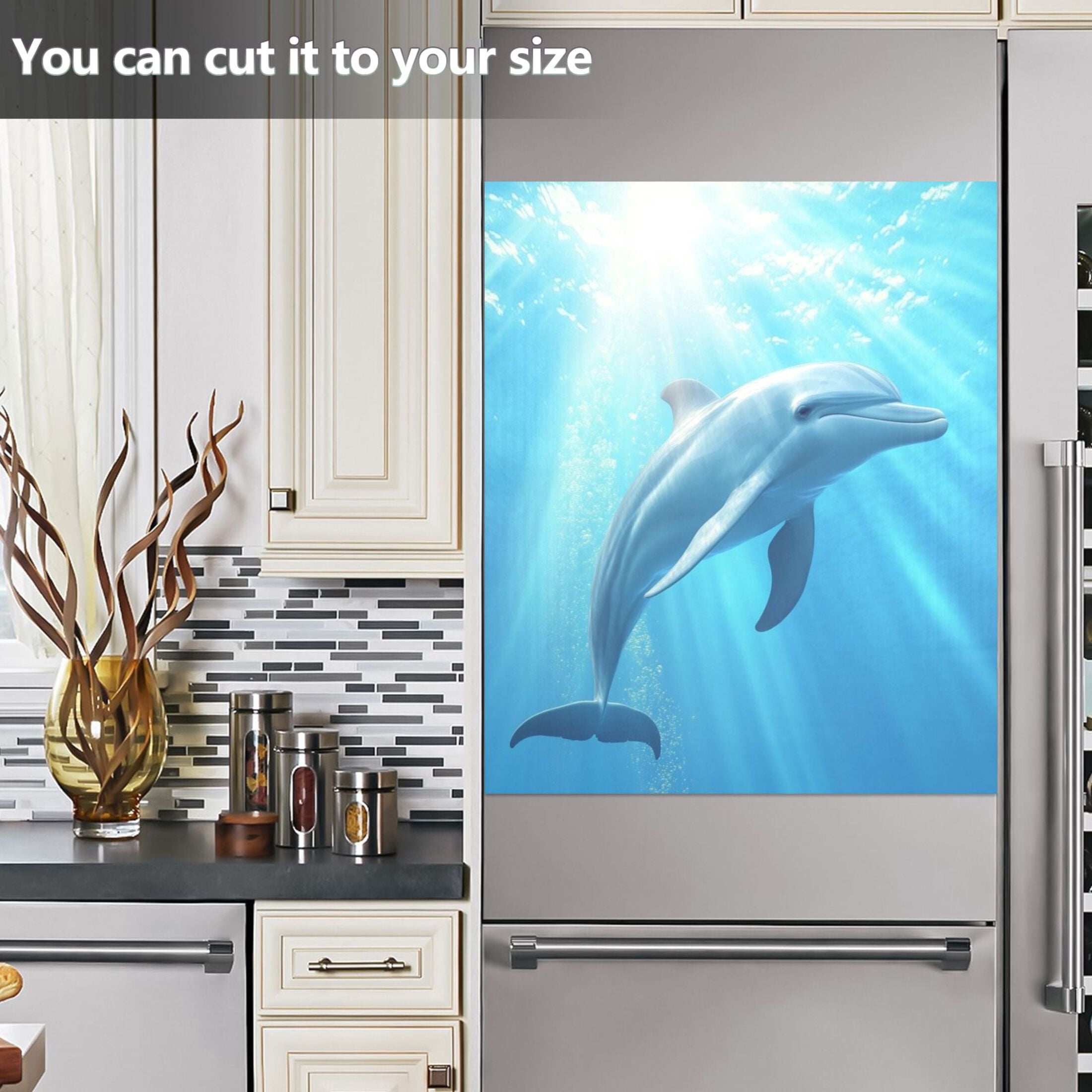 Dishwasher Magnetic Sticker 23x26 Inch Refrigerator Magnetic Sticker Washing Machine Magnetic Sticker Kitchen Panel Magnetic Sticker Home Decor Blue Dolphin Pattern