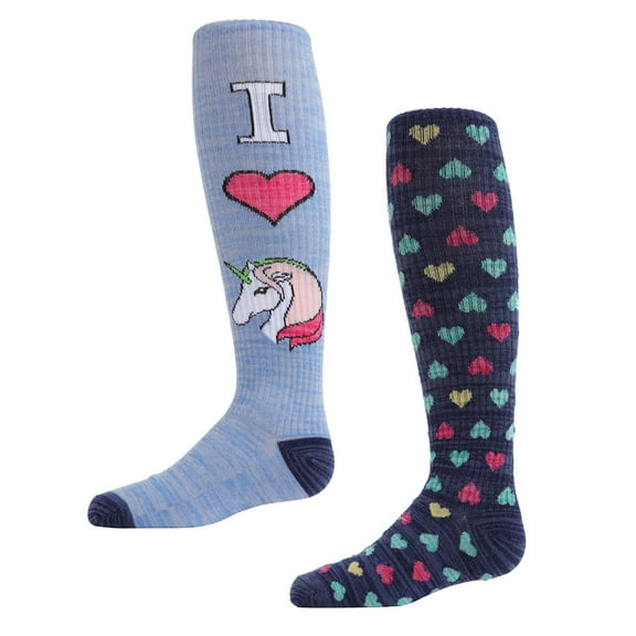 MeMoi  2 Pair Pack I Love Unicorns Knee High Socks - Girls - Female, 7-8, Assorted