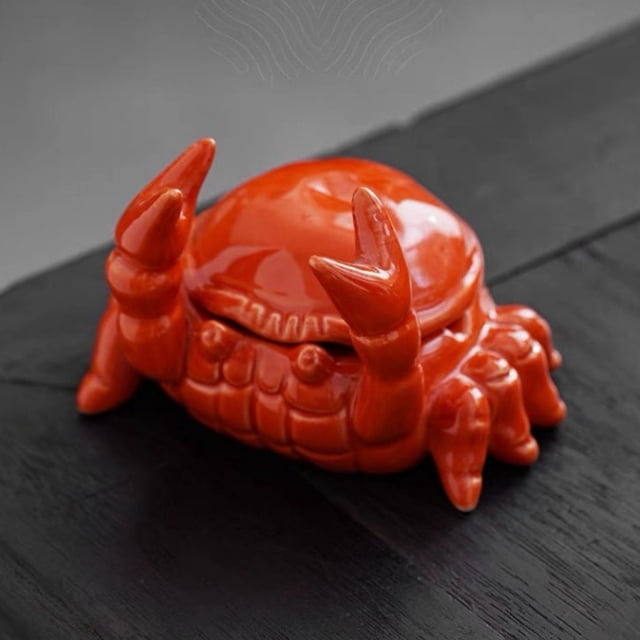 Cenicero de cerámica con forma de cangrejo rojo vino para decoración del hogar, habitación y pared. Ideal para escritorio, oficina, bar y fiestas.