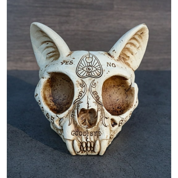 Paranormal Ouija Spirit Medium Cat Skull Ashtray Figurine Supernatural Occultist