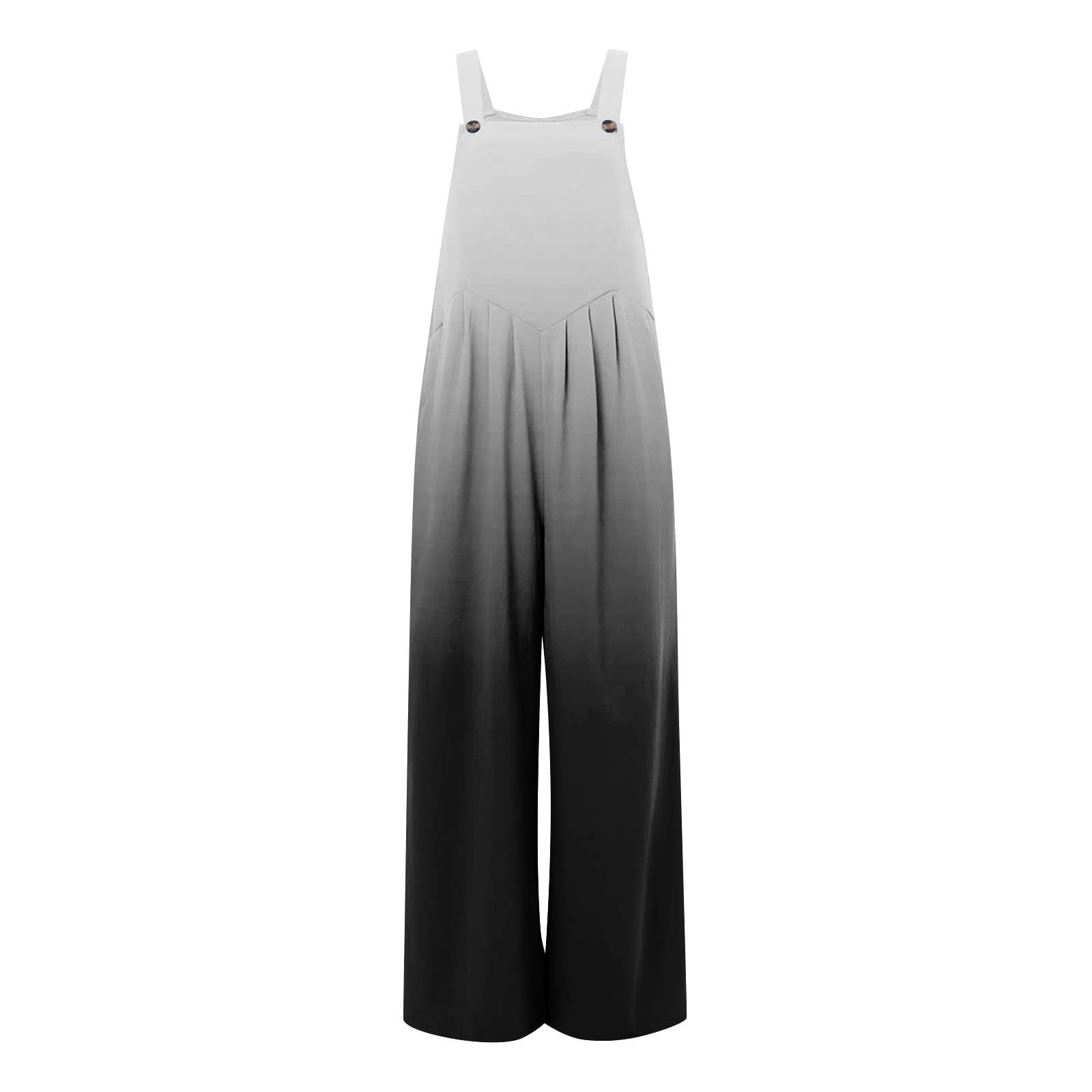 Wide Leg Bib Overalls for Women Sleeveless Solid Suspender Jumpsuits Loose  Comfy Baggy Button Rompers with Pockets (Medium, Gray) 