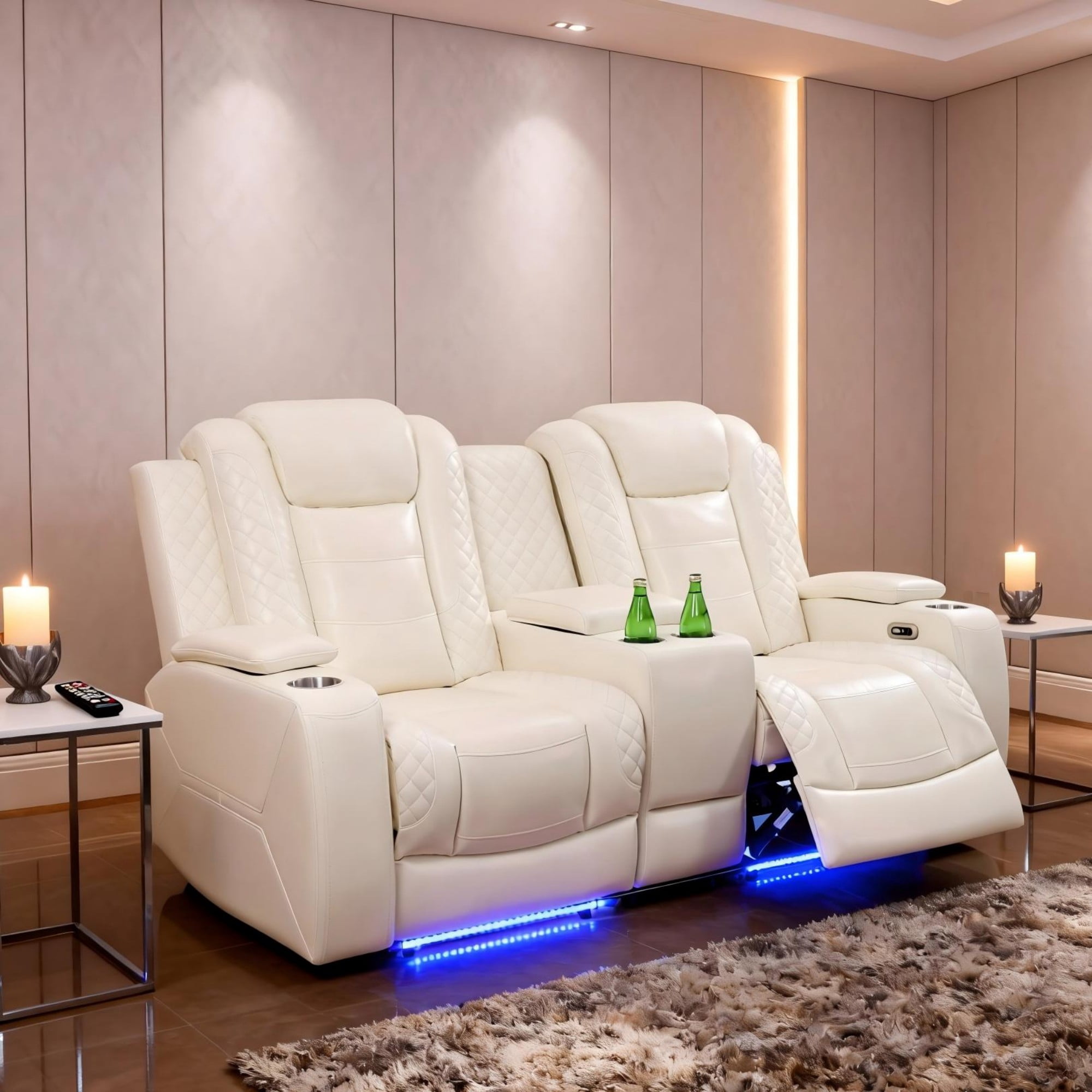 Gewnee Power Recliner Electric Air Leather Reclining Loverseat Sofa, USB Charge with Cup Holder Port Comfortable Sofa for Living Room,Beige