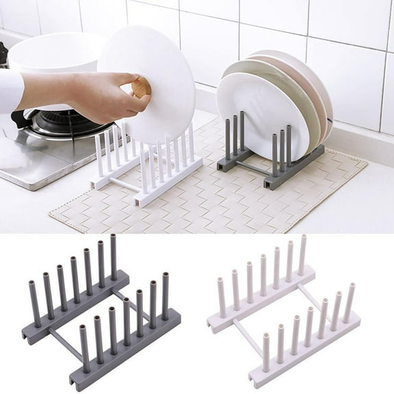 Kitchen Plate Rack Pot Lid Holder Cabinet Stand Storage Plastic Dish Tool