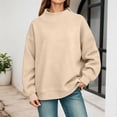 thumbnail image 2 of Bysome Women Sweatshirts Solid Color Long Sleeve Mandarin Collar Tops Autumn Warm Women Sweatshirt Size L Beige, 2 of 4