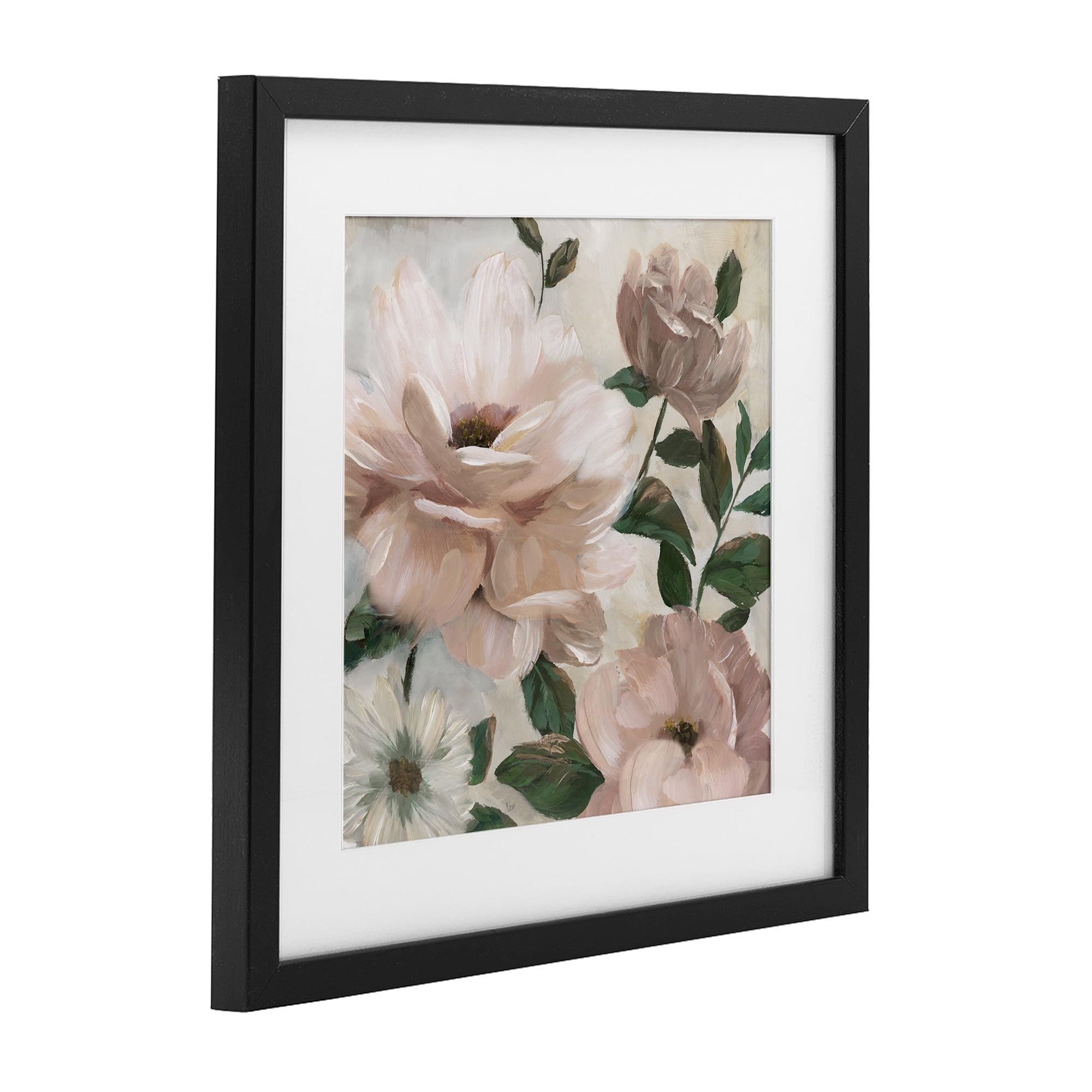 Stupell Industries Budding Blush Peonies & Leaves Black Framed Print Under Glass, design by Nan