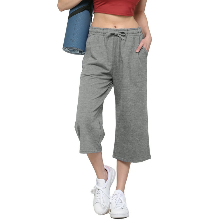 Made by Johnny Women's Capri Pants Loose Yoga Pants Wide Leg Drawstring  Comfy Lounge Pajama Capris Sweatpants with Pockets XL GREY