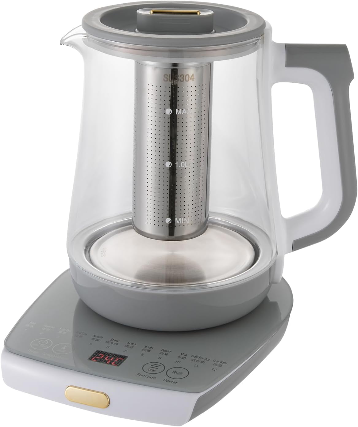 Elegant Clear Glass Kettle,Stainless Steel 1.8L Tea Maker Water Boiler, Multifunctional Electric Kettle Teapot Egg Boiler Soup Cooker with Strainer and Egg Holder