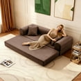 thumbnail image 5 of 78.5" Convertible Sofa Bed, Faux Leather Futon Couch with Pillows & Side Storage Pocket, Floor Sleeper Brown Sofa in a Box,Boneless Couch for Living Room Bedroom, 5 of 11