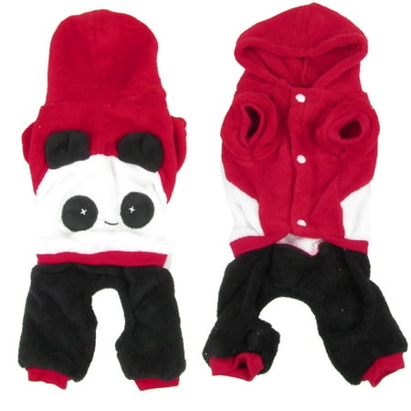 Pet Chihuahua - Short Sleeves Hooded Panda Shaped Chihuahua Pet Dog Cat Apparel Jumpsuit Red S