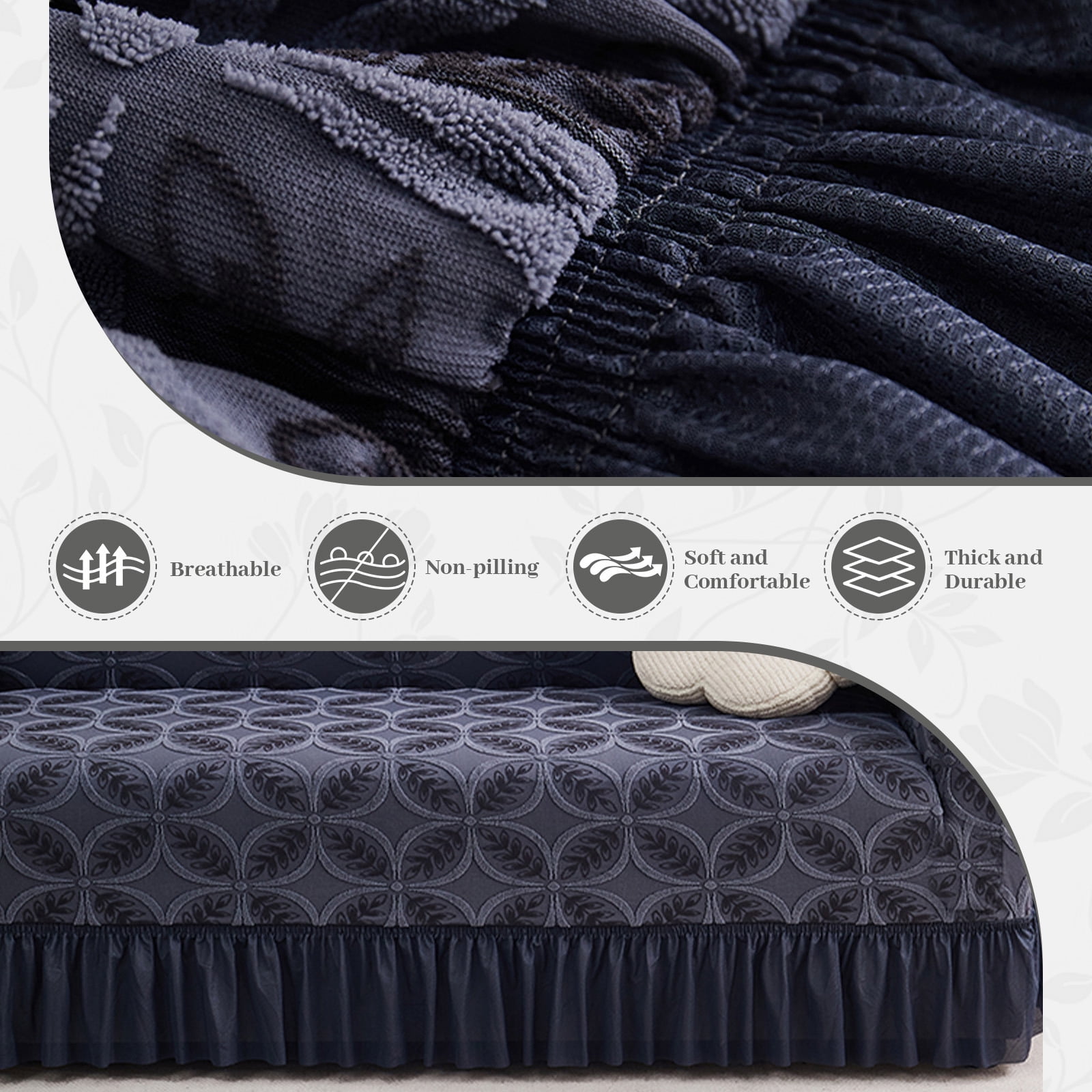 ANMINY Stretch Sofa Slipcover Cushion Couch Cover with Skirt Pet Friendly Durable Washable Stretchable 1-Seater (35"-55")