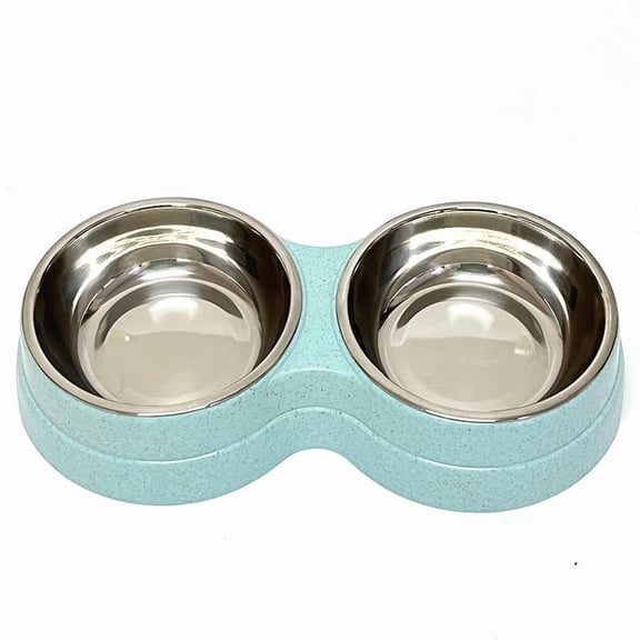 Double Bowl Pet Feeder, 9.36x5.07x1.76 in Stainless Steel, Anti-Slip Base for Food and Water, Ideal for Small Dogs and Cats