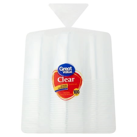 Tinkerbell 9 Ounce Cups - Great Value Clear Plastic Cups, 16 oz, 100 Count
